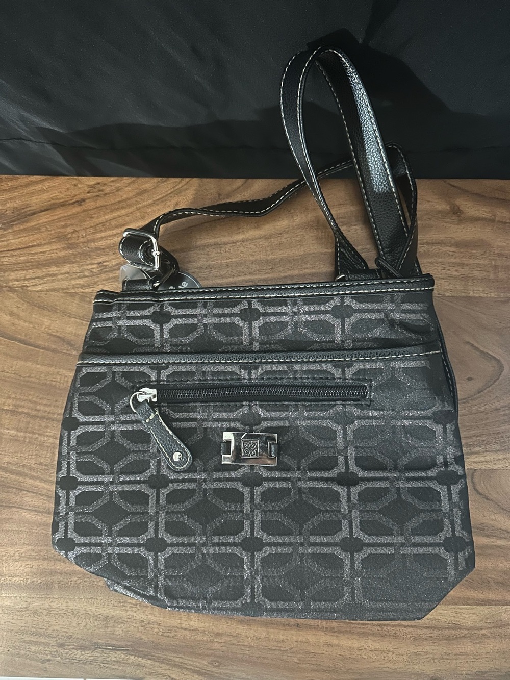 George Black Patterned Shoulder Bag with Geometric Print